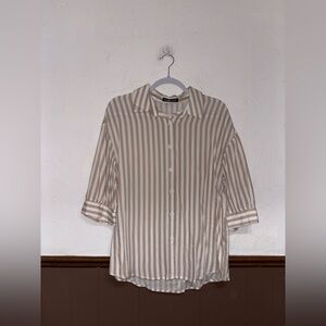 SHEIN | Beige Striped 3/4 Button Down Blouse